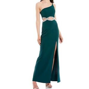 Elegant One-Shoulder Teal Evening Dress